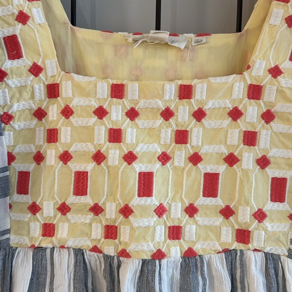 Anthropologie Forever That Girl Embroidered Yellow & Gray Striped Tunic NWT 10 - Picture 3 of 7